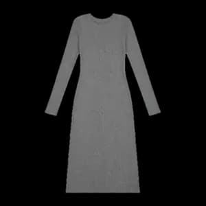 a grey ribbed knit midi dress, catalogued in a DrapeAI digital wardrobe