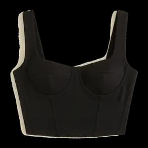 a black corset top, catalogued in a DrapeAI digital wardrobe