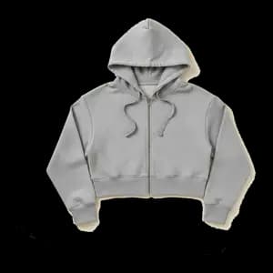 a cropped grey zip hoodie, catalogued in a DrapeAI digital wardrobe